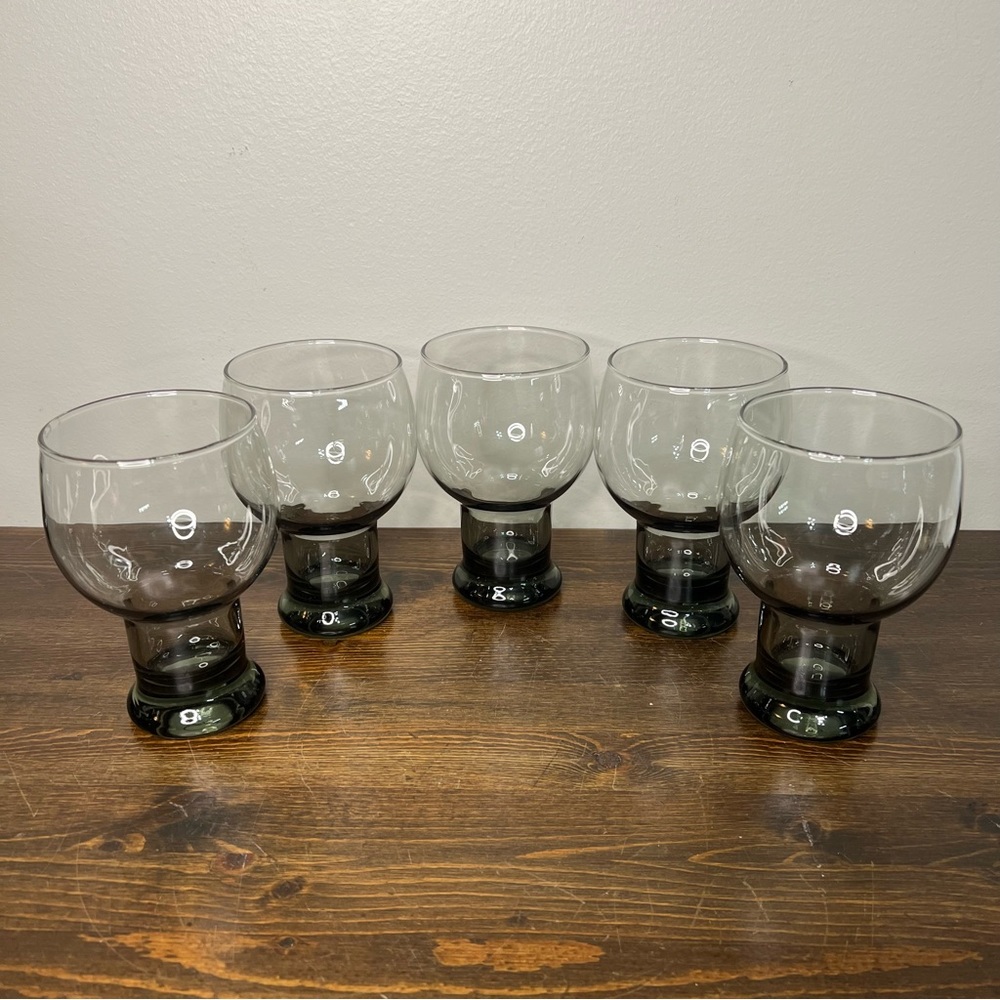 VTG MCM Libbey Stax Smoke Gray Pedestal Glasses Goblets Retro Barware, Set of 5